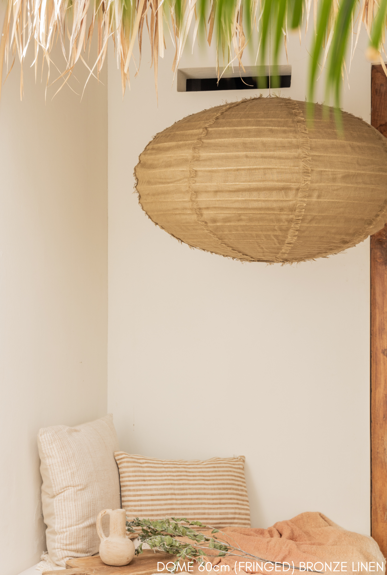 Linen Light Shade - Dome Shape: Forest / 60cm / Fringed