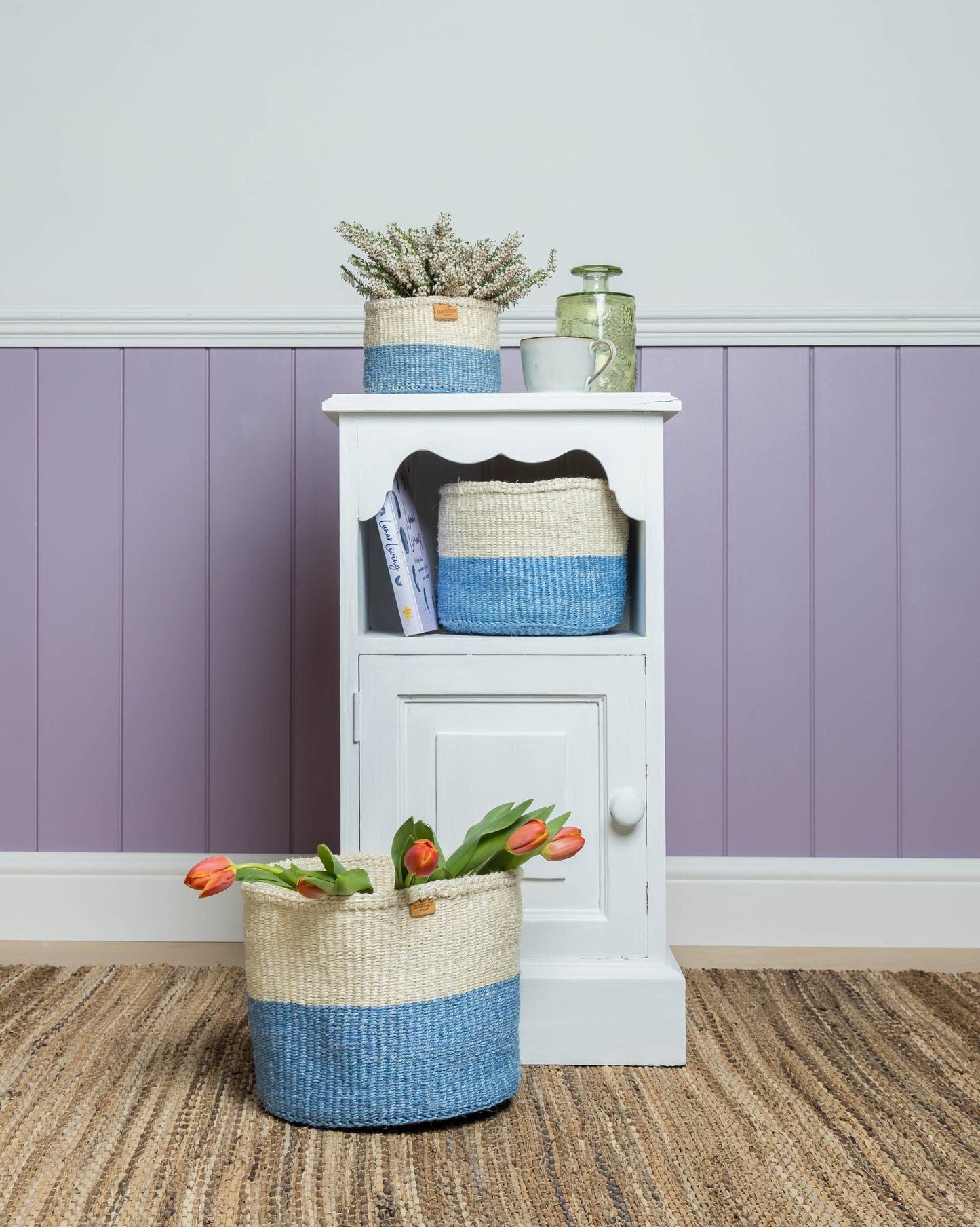 MKOA: Sky Blue Colour Block Woven Basket: Blue / M / Colour Block