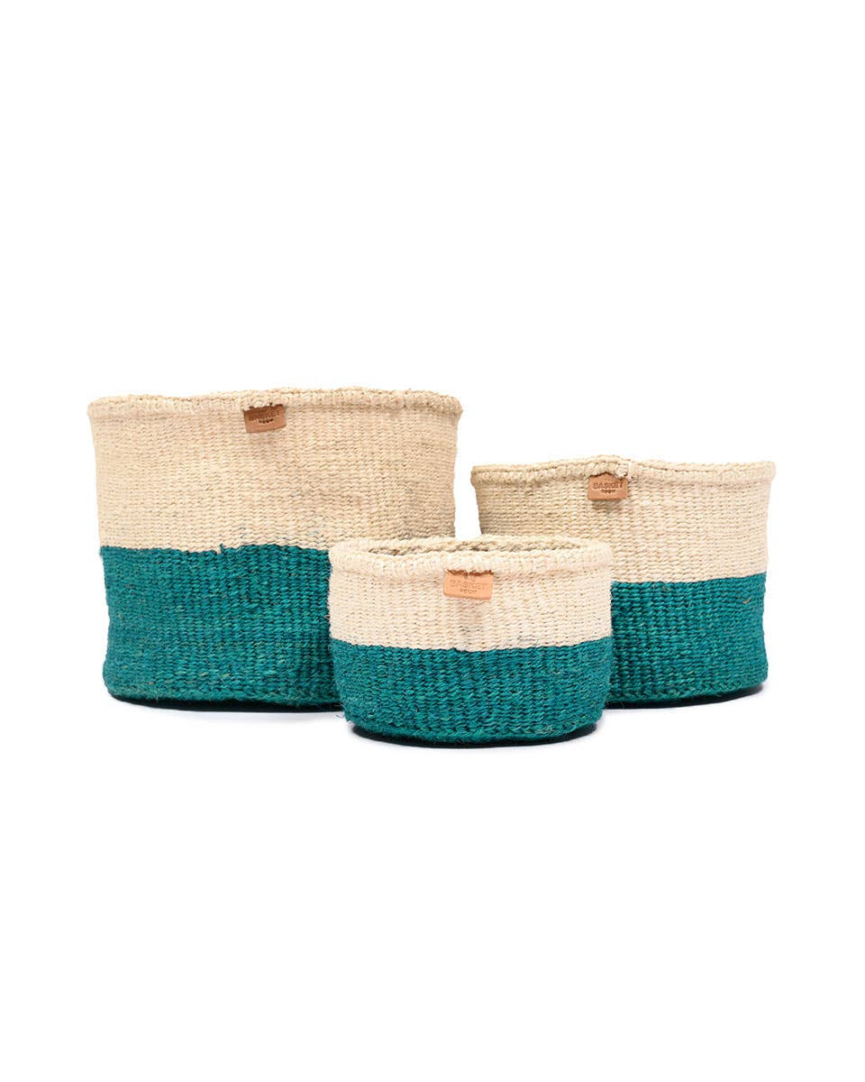MSINGI: Teal Colour Block Woven Basket: Blue / S / Colour Block
