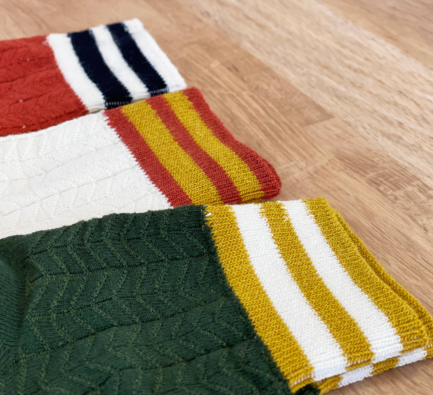Set of Three Striped Cuff Varisty Style Socks by Solesmith