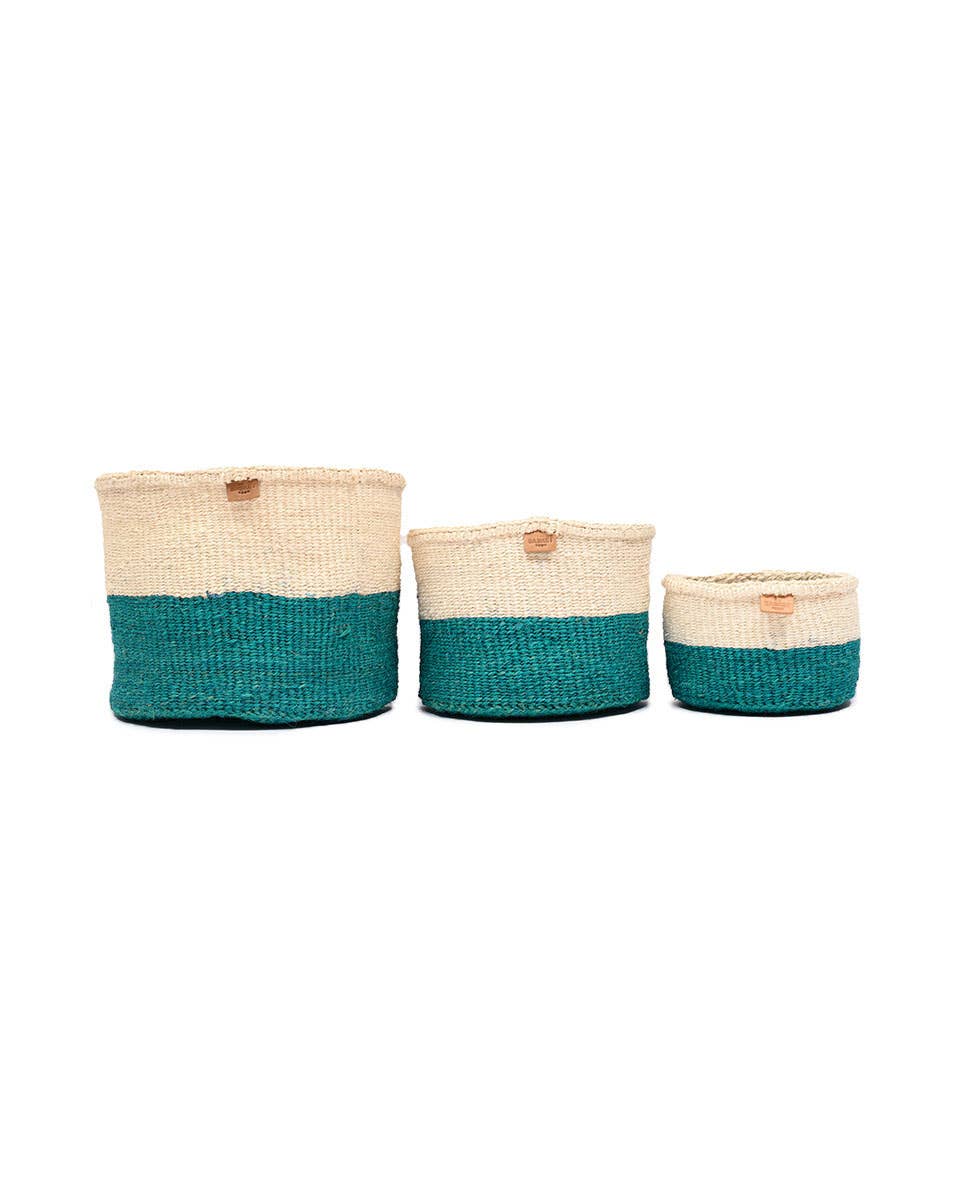 MSINGI: Teal Colour Block Woven Basket: Blue / S / Colour Block