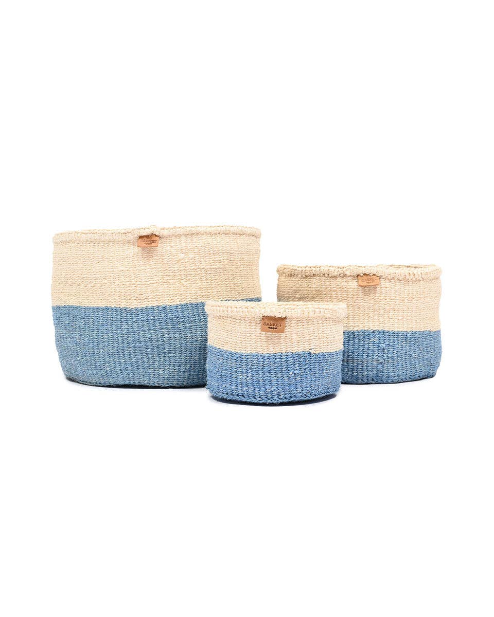 MKOA: Sky Blue Colour Block Woven Basket: Blue / M / Colour Block