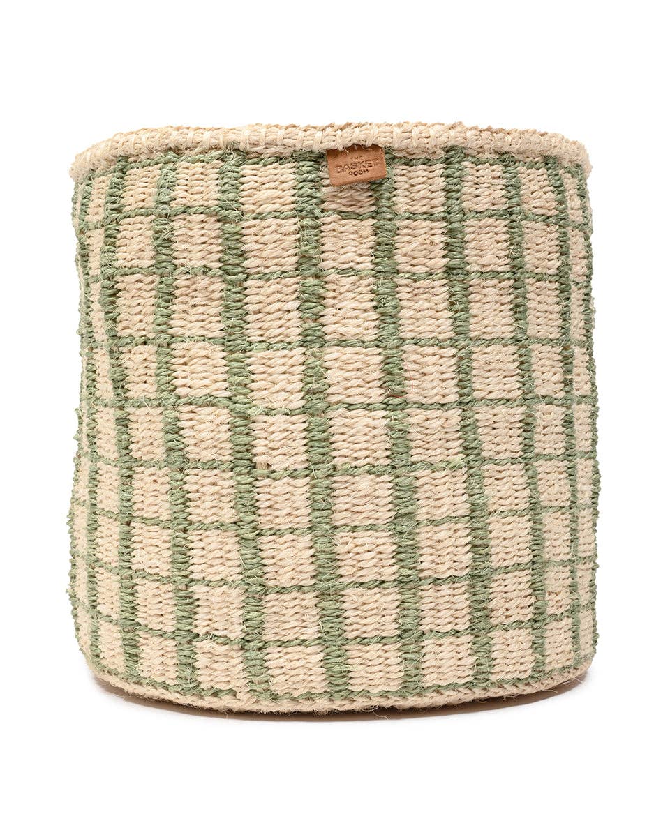 KAGUA: Green Check Woven Storage Basket: Green / L / Checked