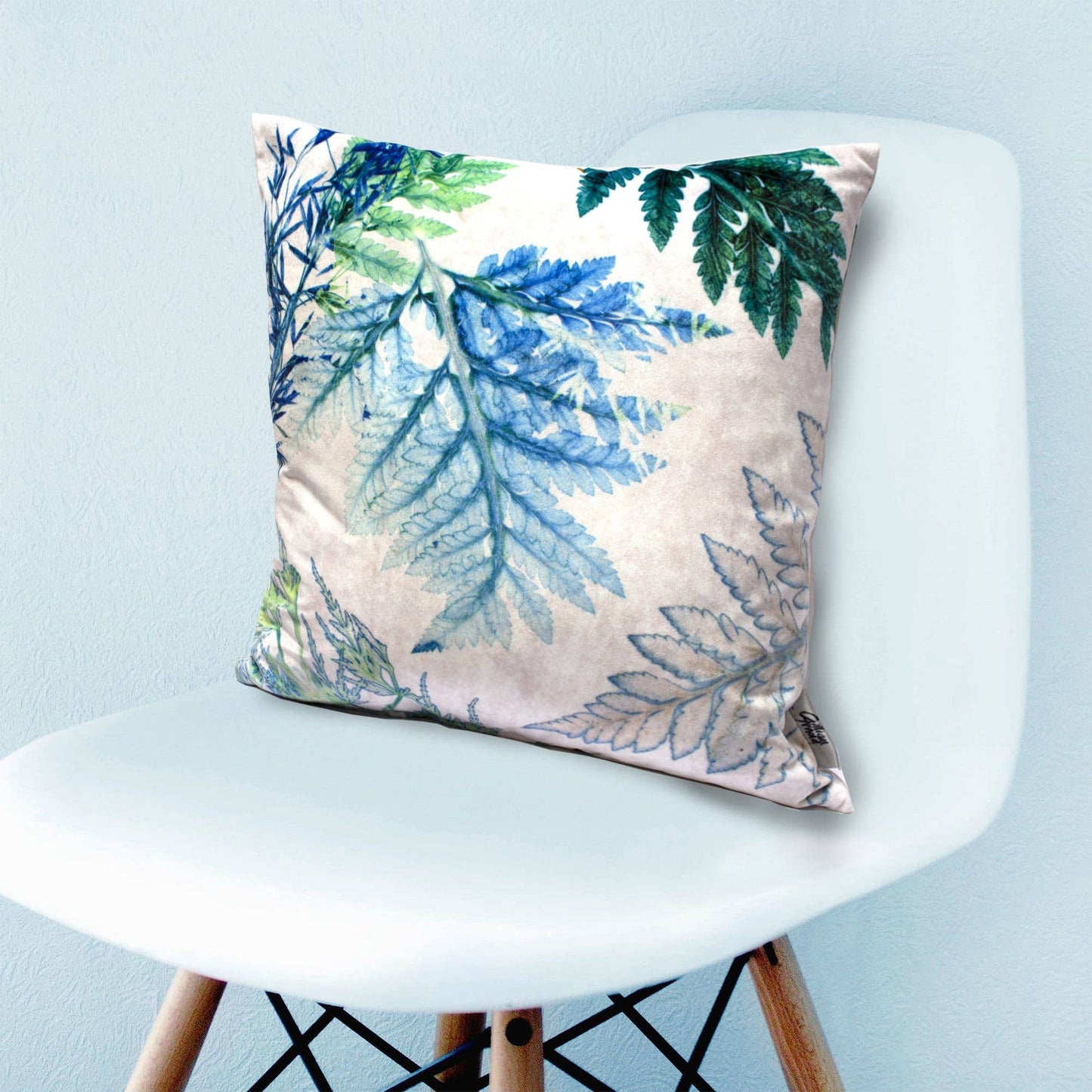 Forage Two Blue and Green Fern Cushion: 45cm