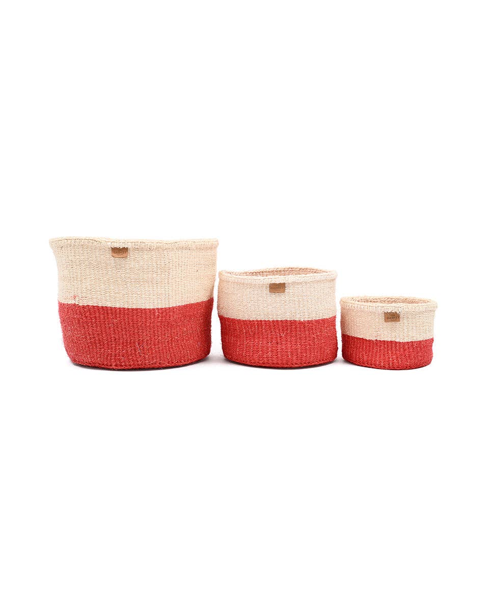 TANGU: Red Colour Block Woven Basket: Red / S / Colour Block