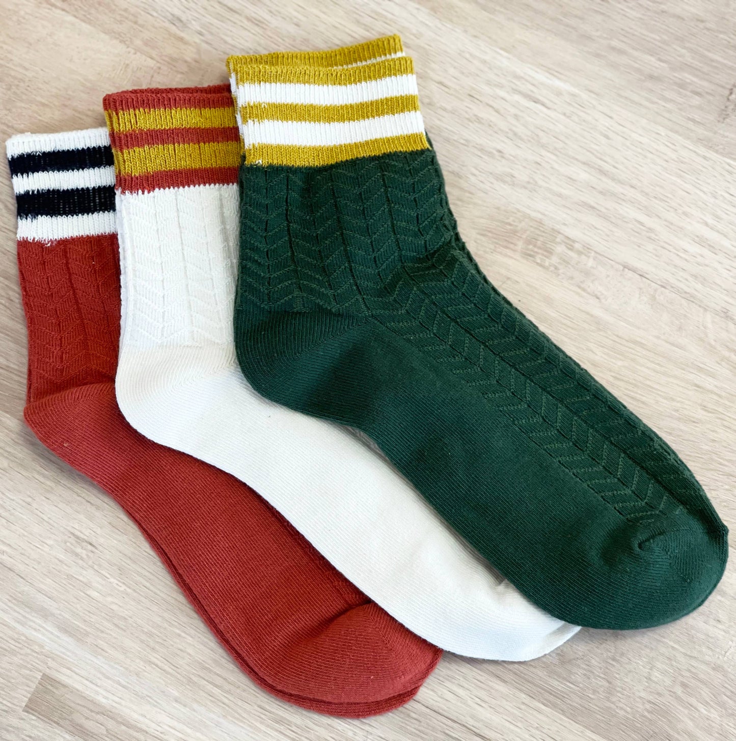 Set of Three Striped Cuff Varisty Style Socks by Solesmith
