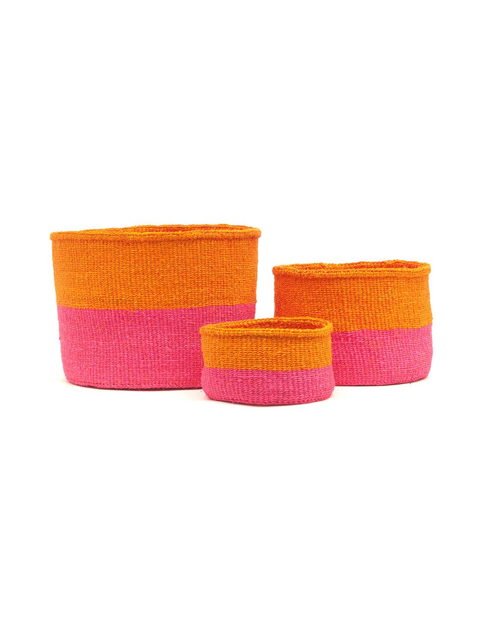 KALI: Orange & Neon Pink Duo Colour Block Woven Basket: Orange / M / Colour Block