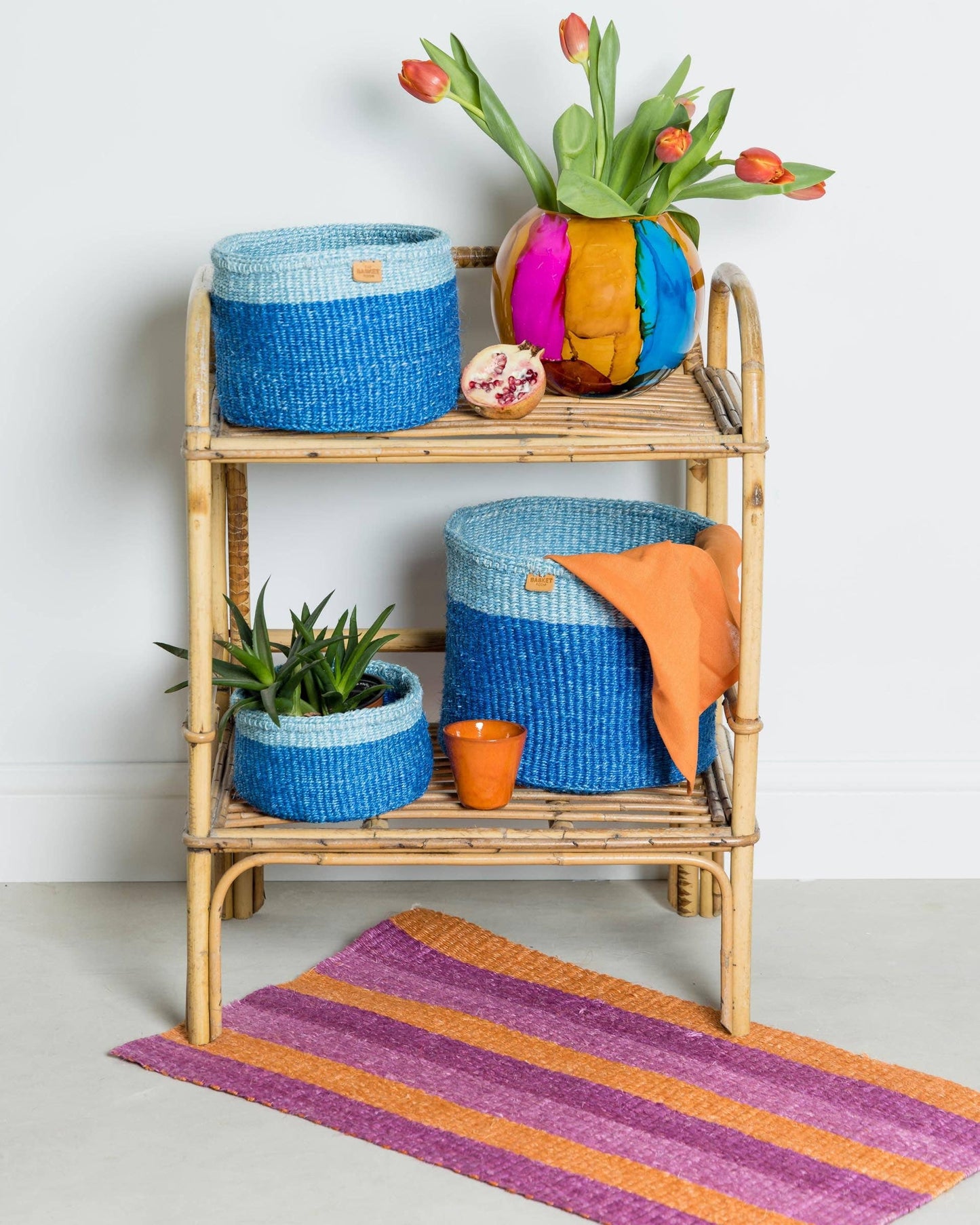 TOFAUTI: Two Blue Duo Colour Block Woven Basket: Blue / XS / Colour Block