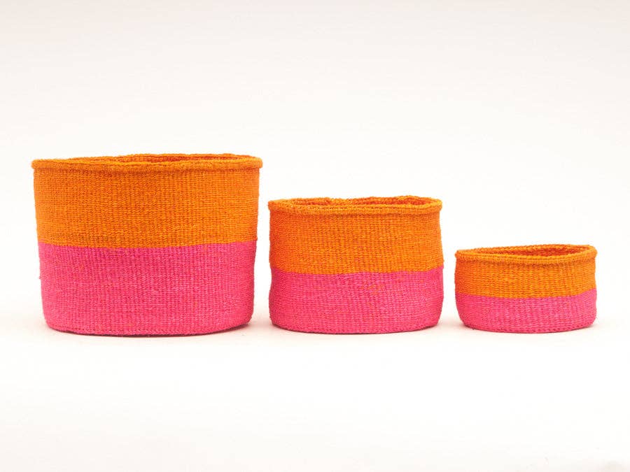 KALI: Orange & Neon Pink Duo Colour Block Woven Basket: Orange / M / Colour Block