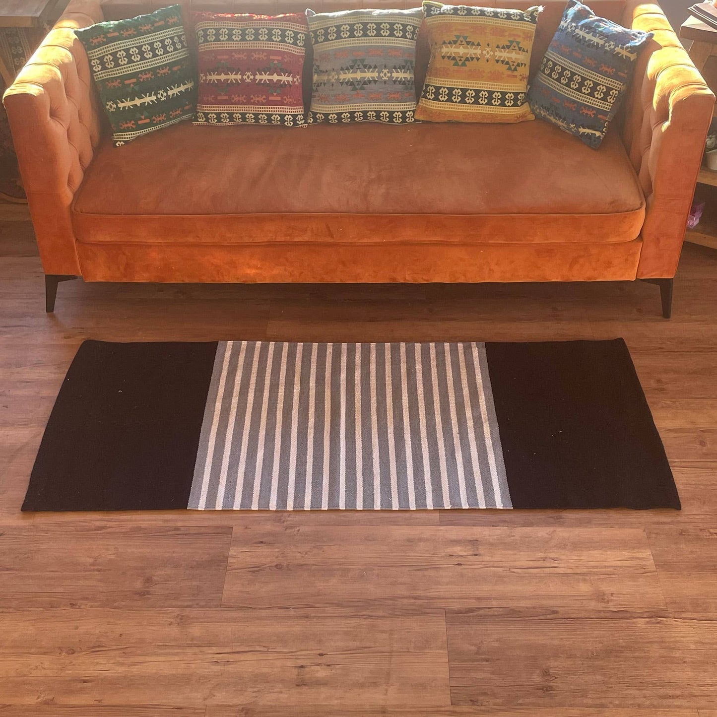 Ancient Wisdom - Indian Cotton Rug - 70x170cm - Black / Grey