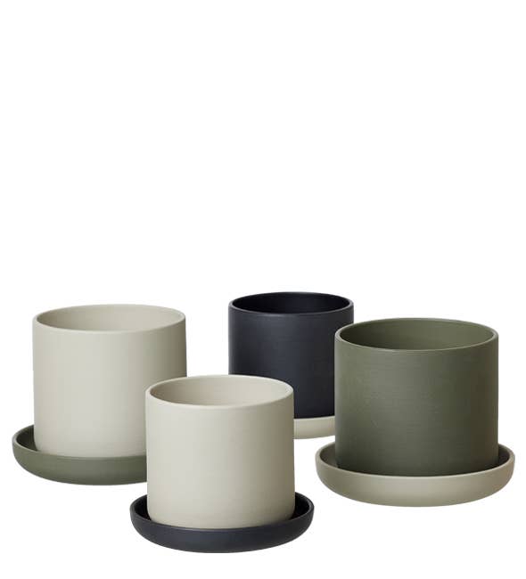 ANNA pot w/saucer1, sand finish, Burnt Olive