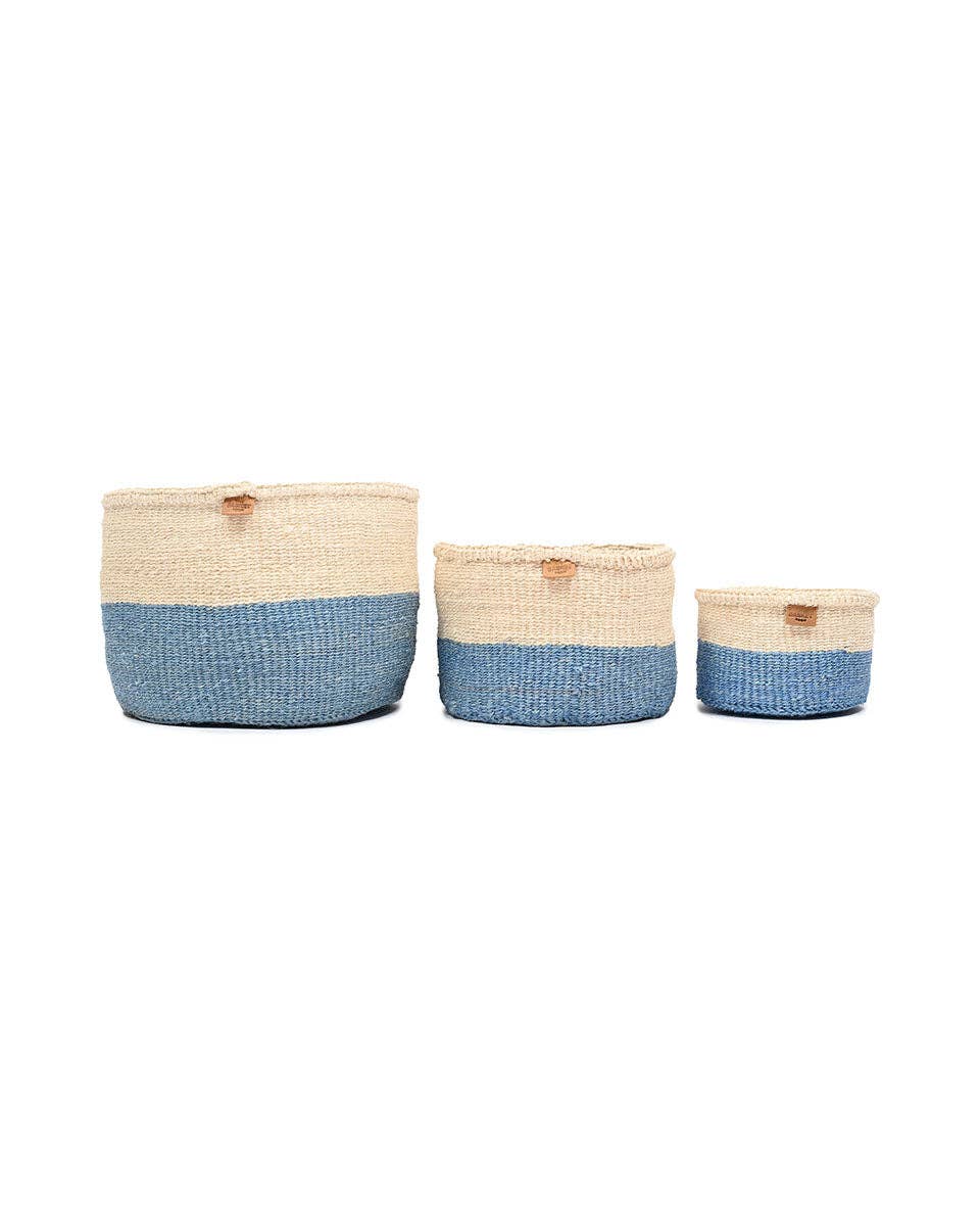 MKOA: Sky Blue Colour Block Woven Basket: Blue / M / Colour Block