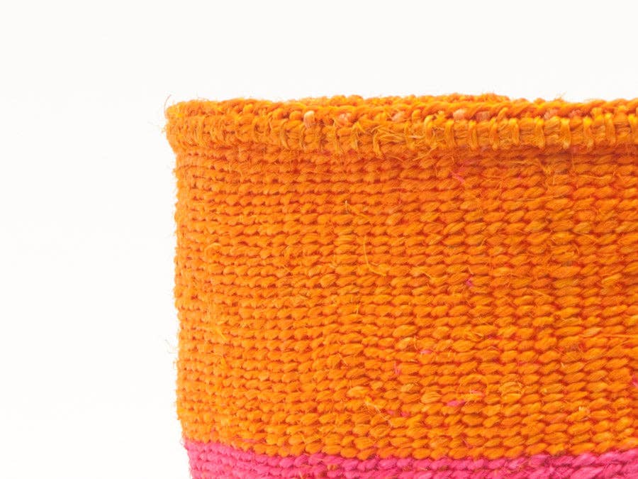 KALI: Orange & Neon Pink Duo Colour Block Woven Basket: Orange / M / Colour Block