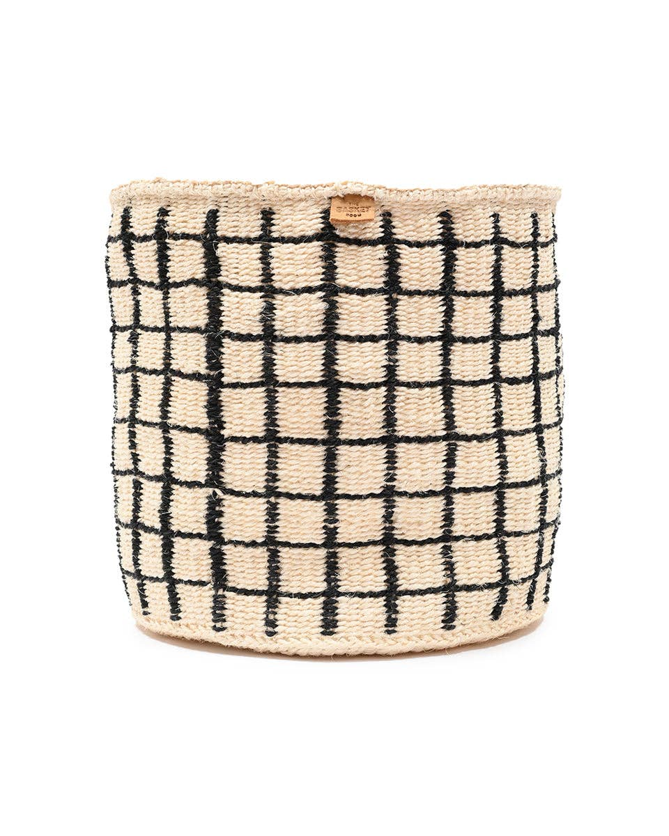 BAINI: Black Check Woven Storage Basket: Black / L / Checked