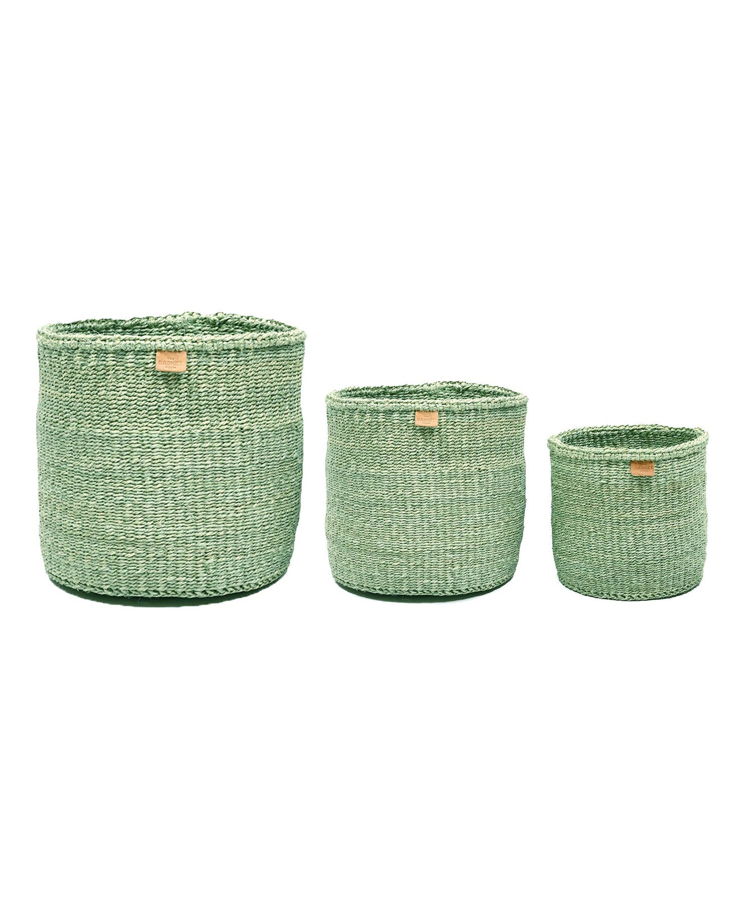 KITENDO: Soft Green Woven Storage Basket: Green / L / Plain