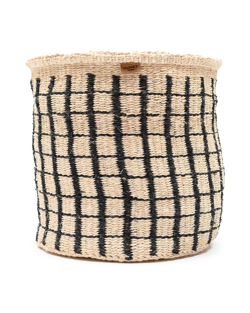 BAINI: Black Check Woven Storage Basket: Black / L / Checked