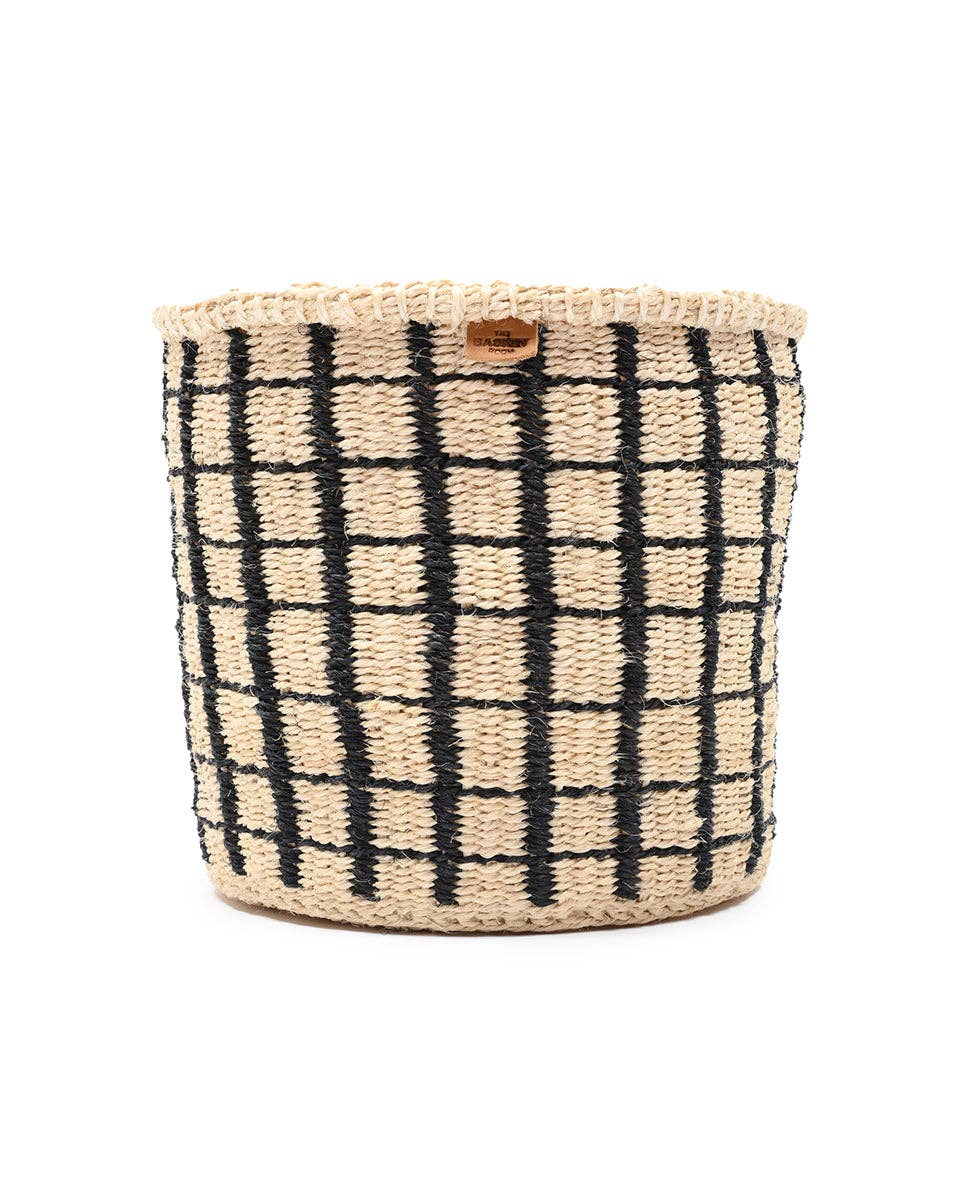 BAINI: Black Check Woven Storage Basket: Black / L / Checked