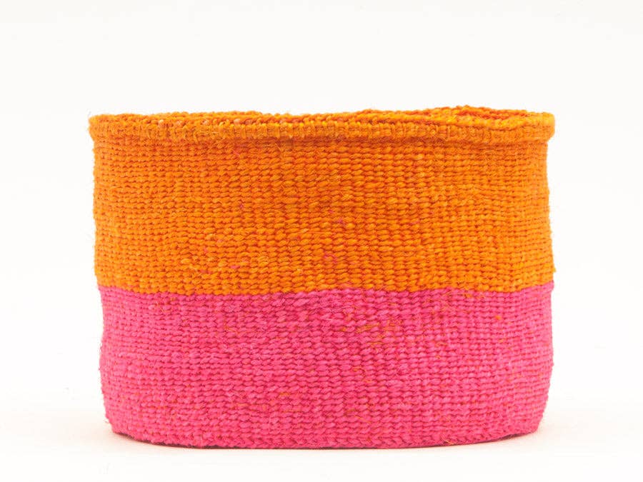 KALI: Orange & Neon Pink Duo Colour Block Woven Basket: Orange / M / Colour Block