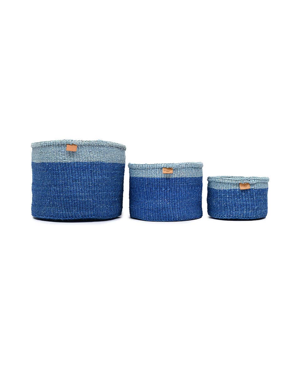 TOFAUTI: Two Blue Duo Colour Block Woven Basket: Blue / XS / Colour Block