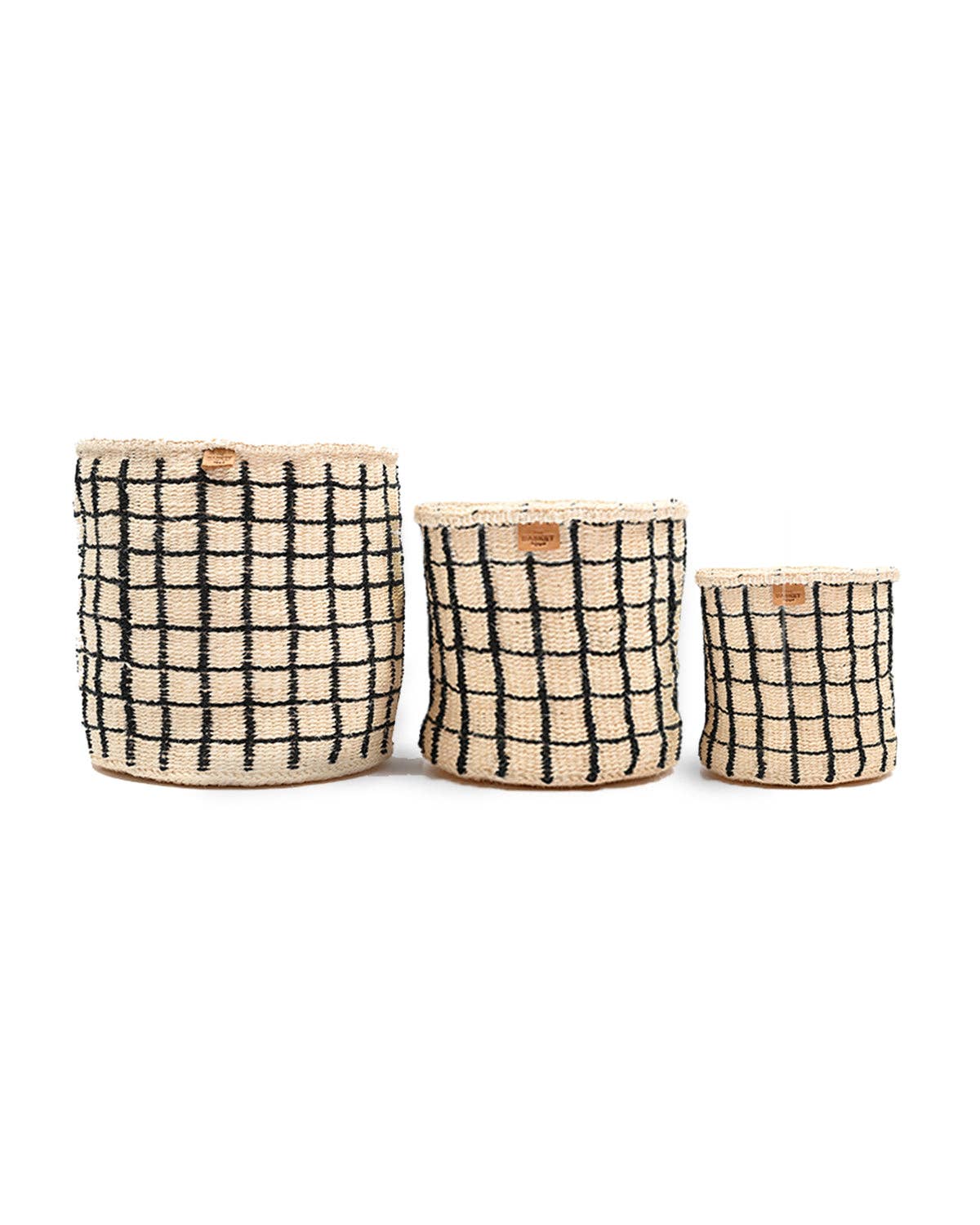 BAINI: Black Check Woven Storage Basket: Black / L / Checked