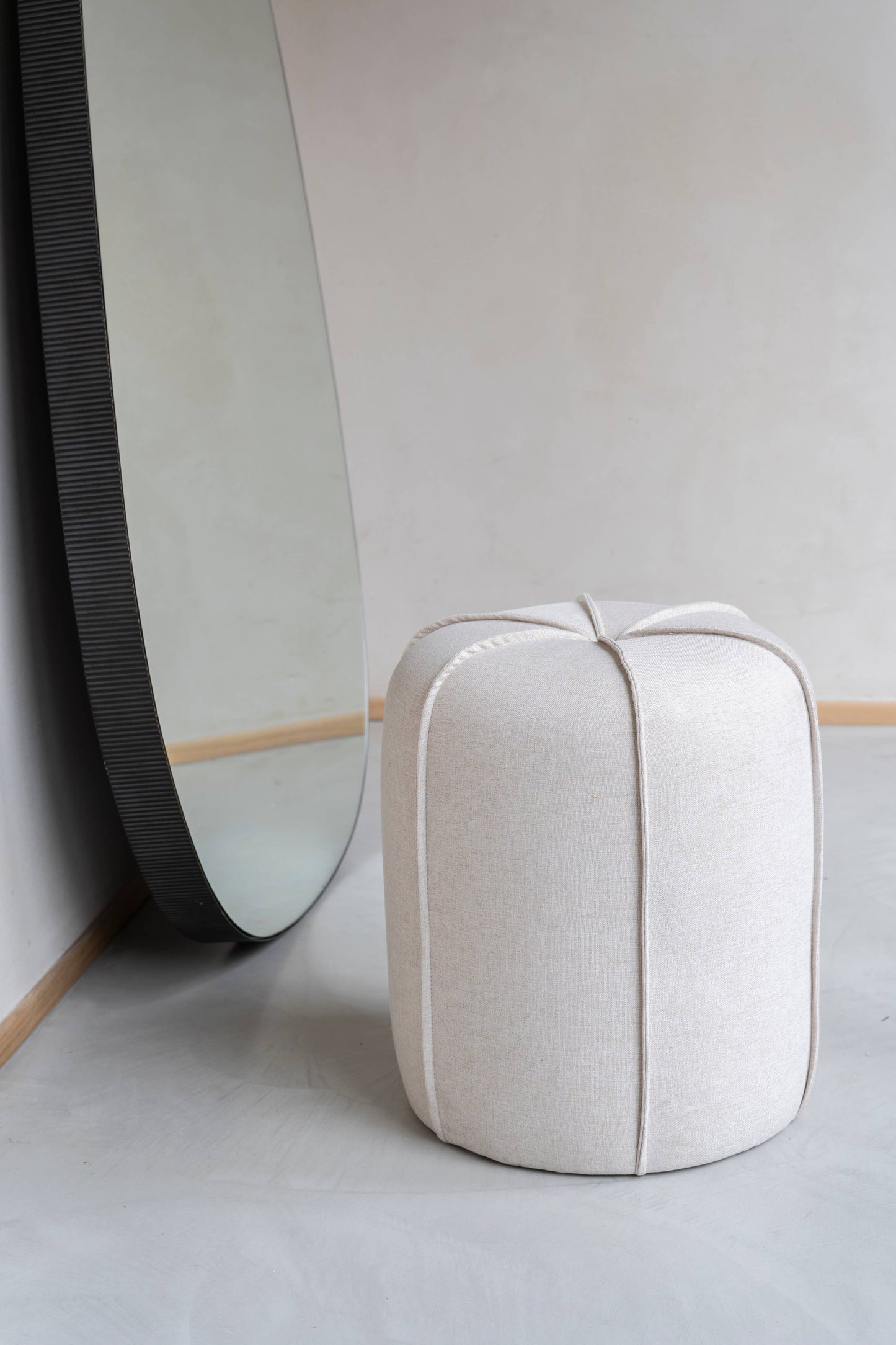 Seamed Button Stool in Oatmeal Fabric