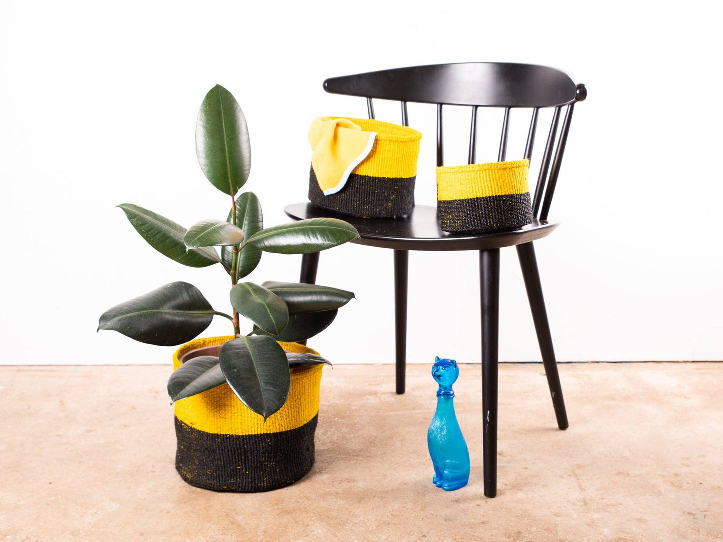 NYUKI: Black & Yellow Duo Colour Block Woven Basket: Yellow / S / Colour Block