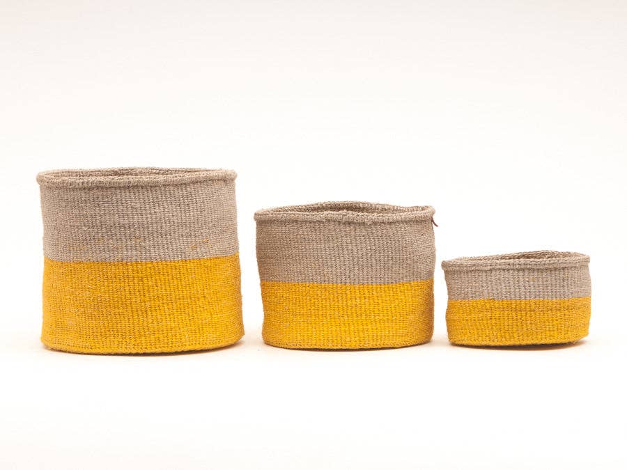 GHAFLA: Yellow & Grey Duo Colour Block Woven Basket