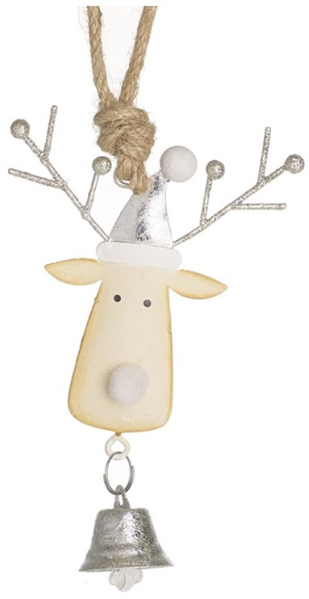 Reindeer With Silver Bell Hanger, 8.5cm