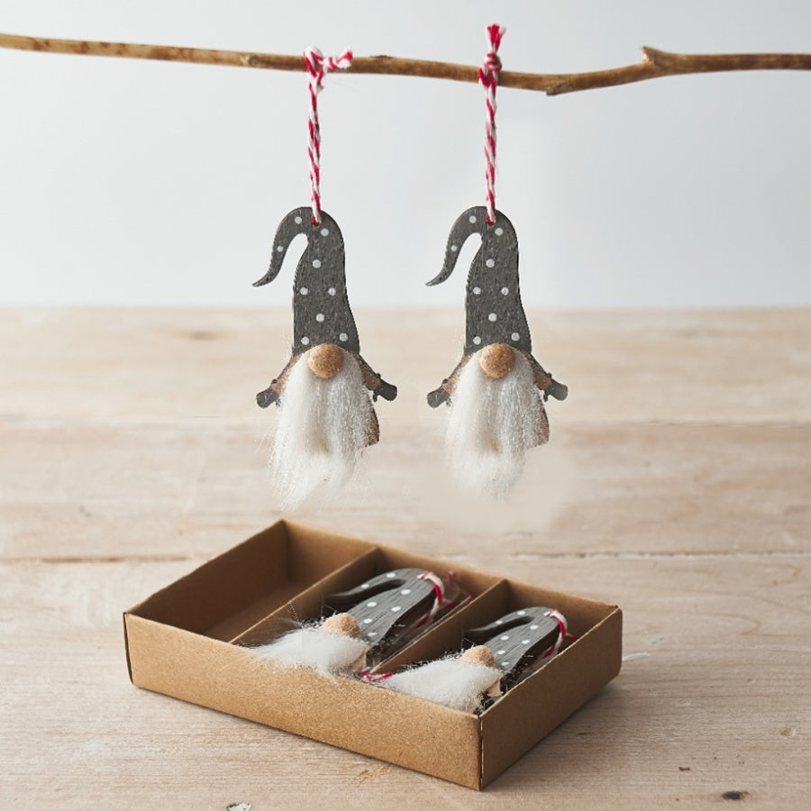 Set of 6 Hanging Gonk Decorations, 7.2cm Grey