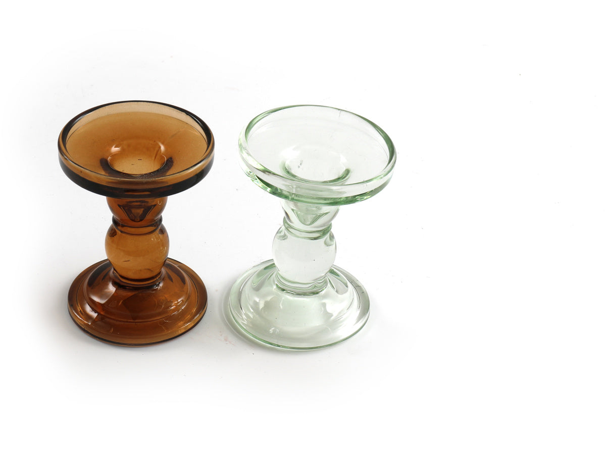 Glass candlestick brown small