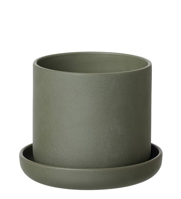 ANNA pot w/saucer1, sand finish, Burnt Olive