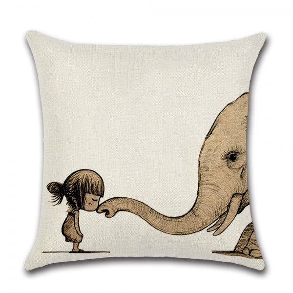 Elephant and Girl Cushion Set