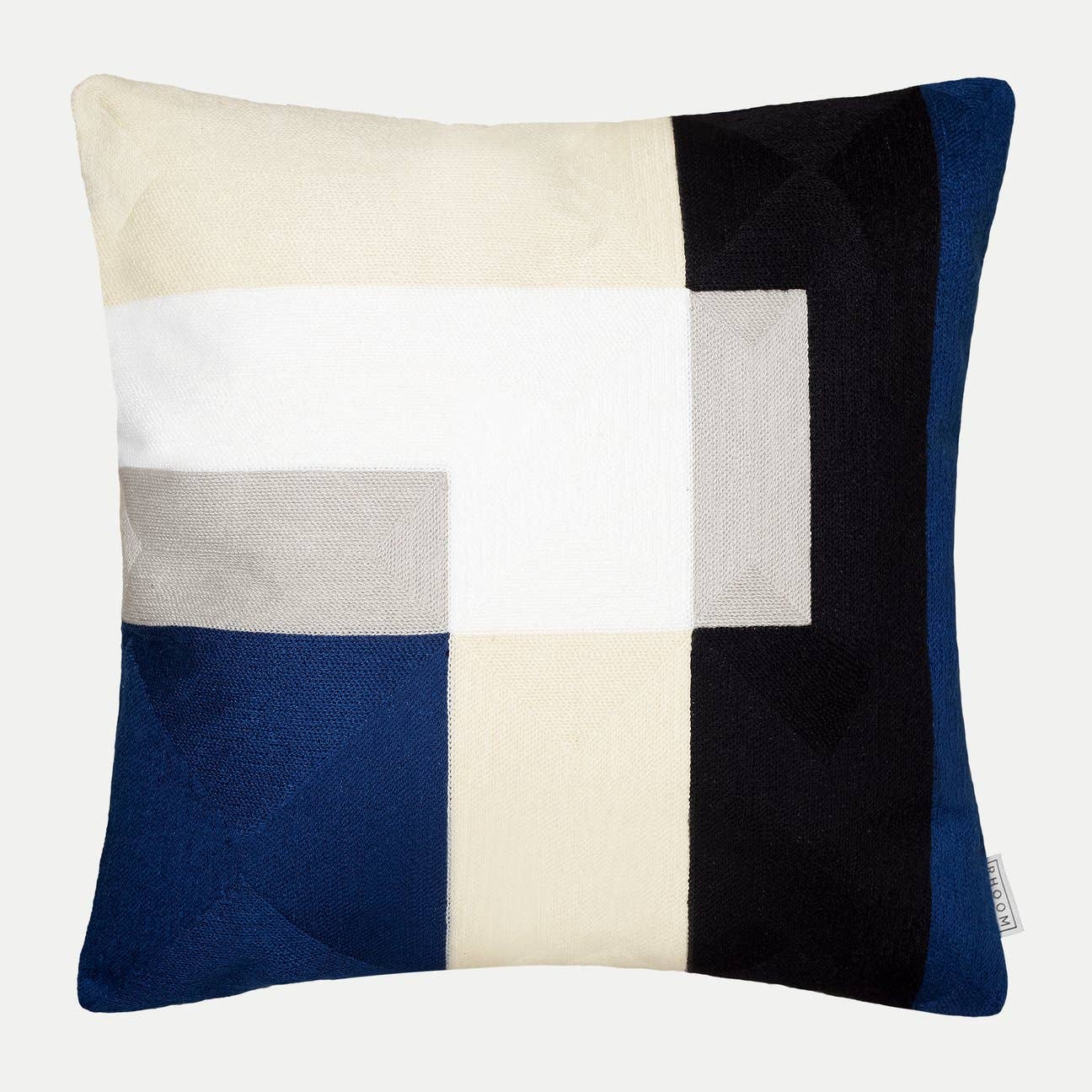 Embroidered Geometric Cushion Cover Blue Throw Pillow 45x45c