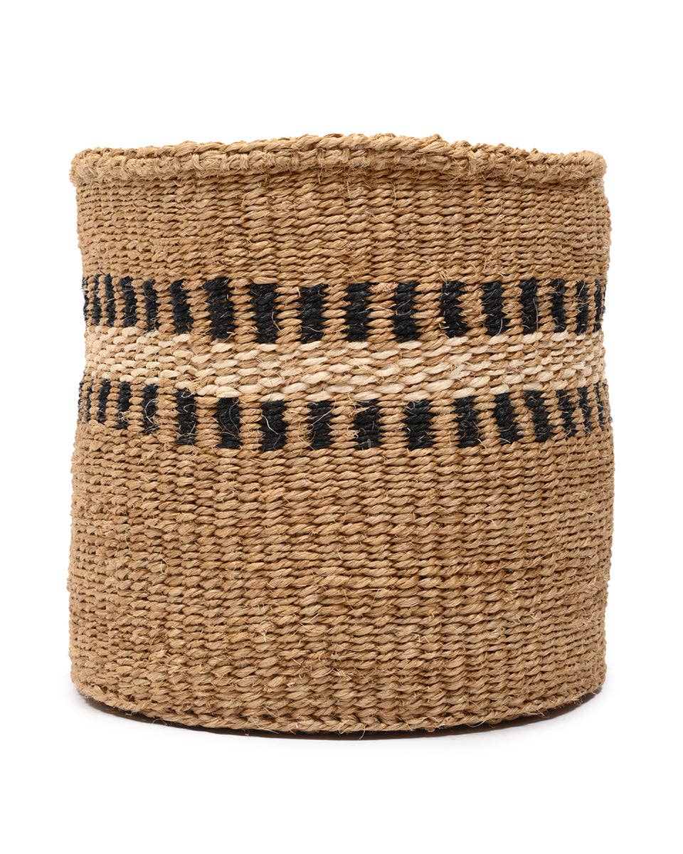 TUKIO: Charcoal Stripe Woven Storage Basket: Black / M / Striped