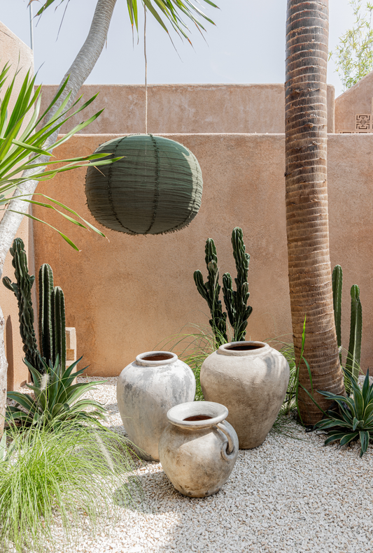 Linen Light Shade - Labu Shape : Forest / 80cm / Fringed