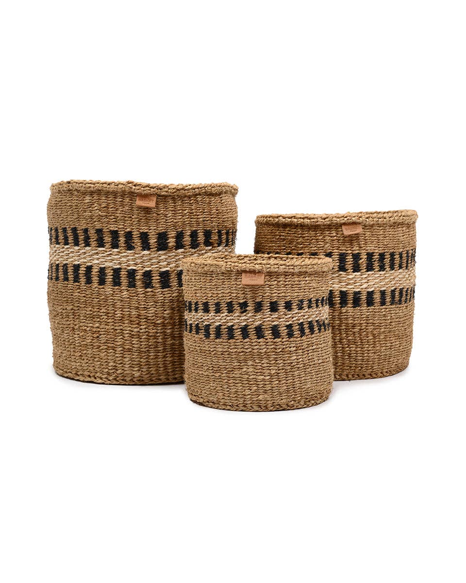 TUKIO: Charcoal Stripe Woven Storage Basket: Black / M / Striped