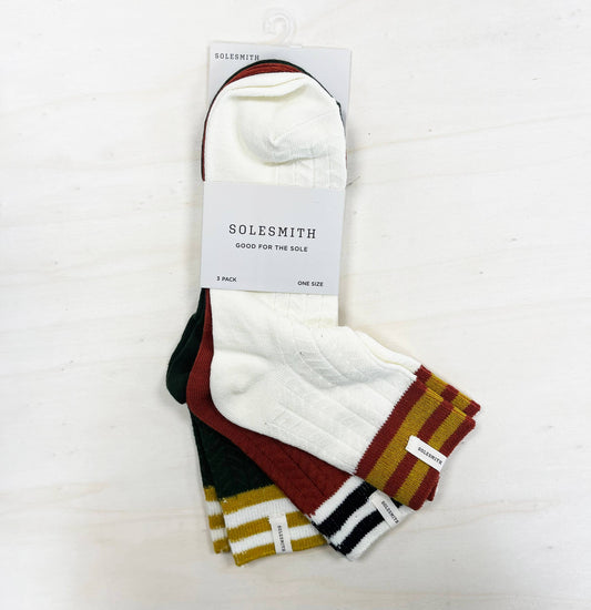 Set of Three Striped Cuff Varisty Style Socks by Solesmith