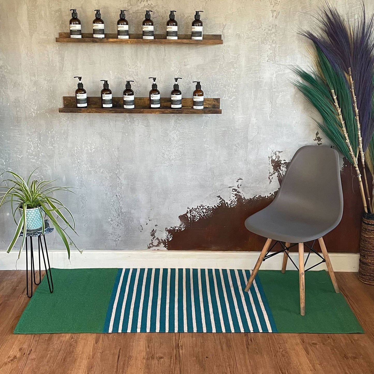 Ancient Wisdom - Indian Cotton Rug - 70x170cm - Blue/ Green