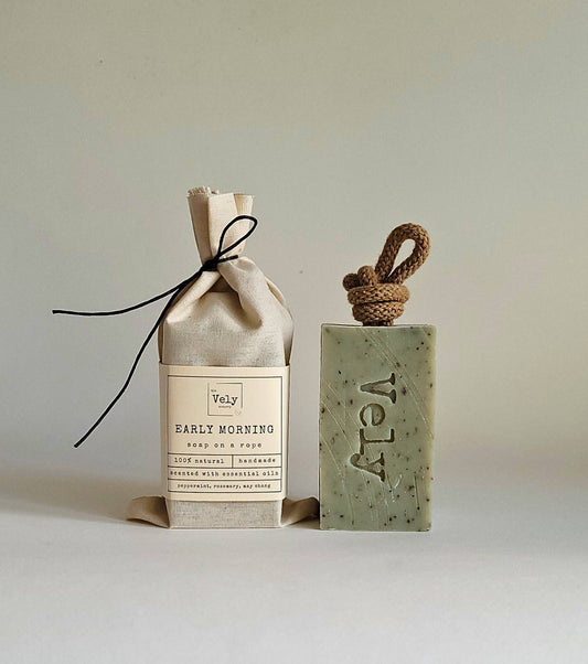 Natural Handmade Soap On A Rope "Early Morning"