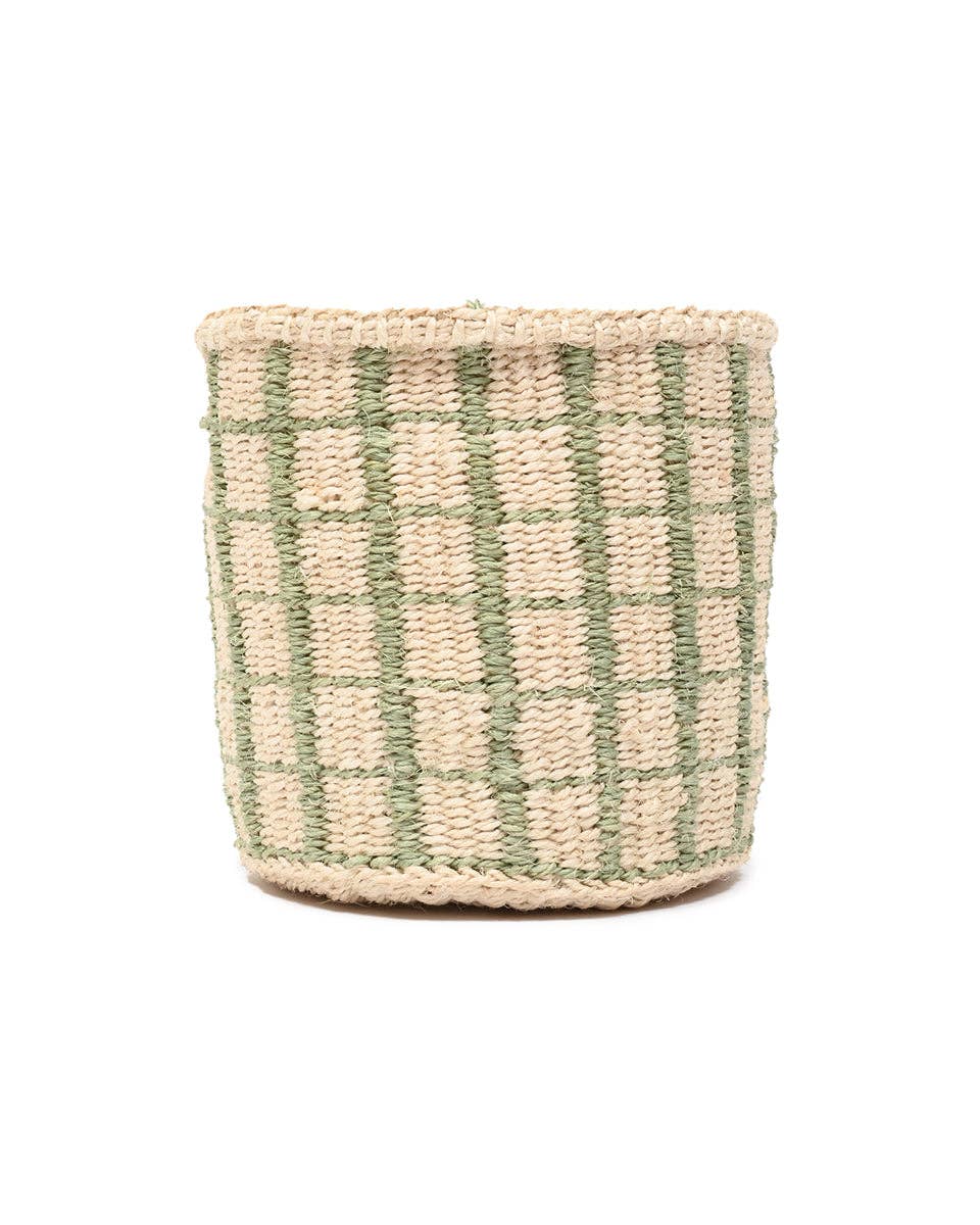 KAGUA: Green Check Woven Storage Basket: Green / L / Checked