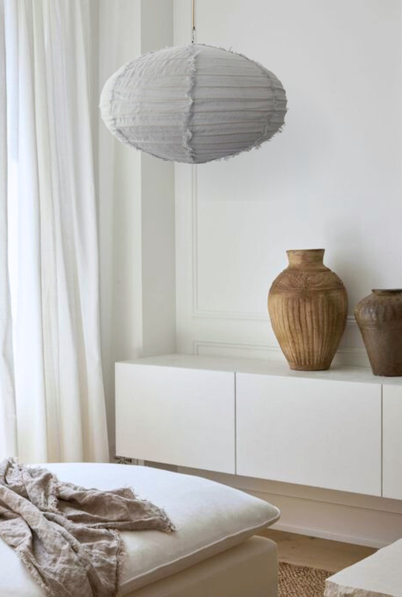 Linen Light Shade - Dome Shape: Forest / 60cm / Fringed