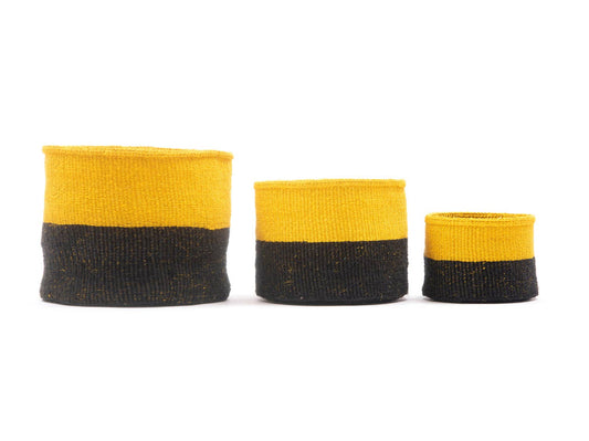 NYUKI: Black & Yellow Duo Colour Block Woven Basket: Yellow / S / Colour Block