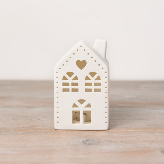 Ceramic light up house with heart (unglazed) 12.5cm