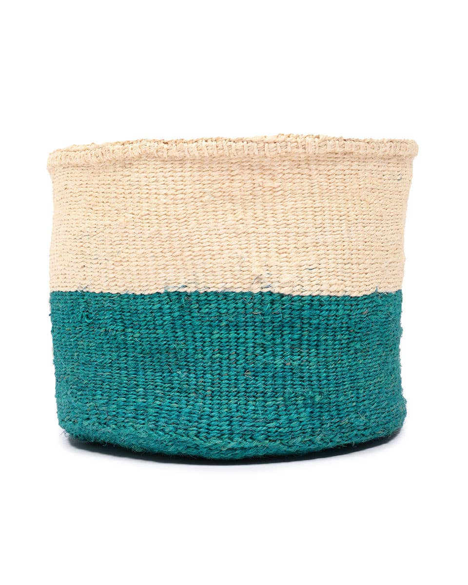 MSINGI: Teal Colour Block Woven Basket: Blue / S / Colour Block