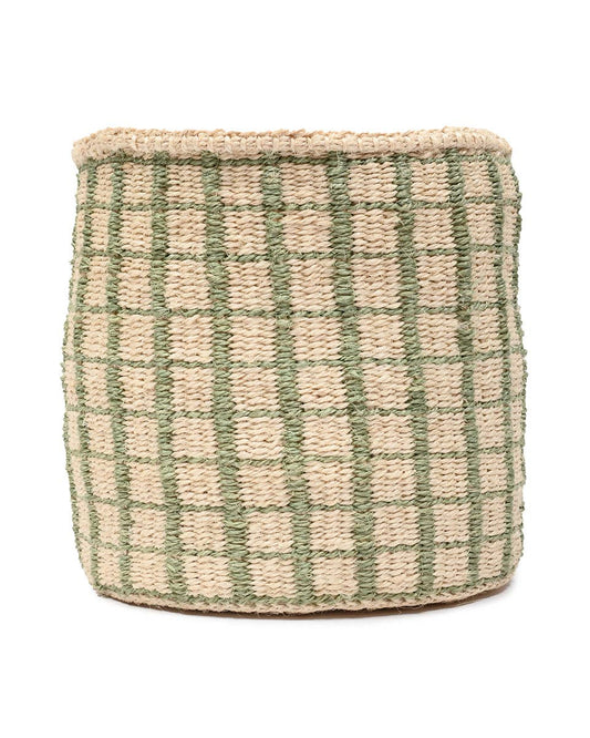 KAGUA: Green Check Woven Storage Basket: Green / L / Checked