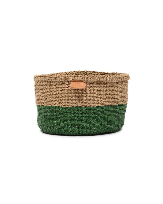 UMA: Green & Brown Duo Colour Block Woven Basket: Green / XS / Colour Block