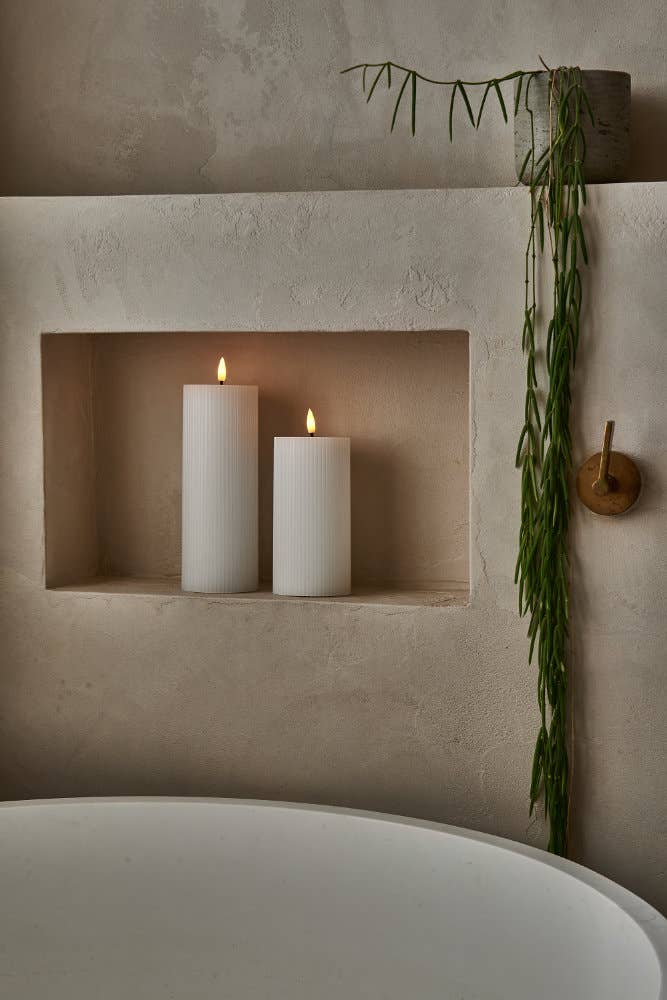Ribbed Pillar Candle LED - set of 2