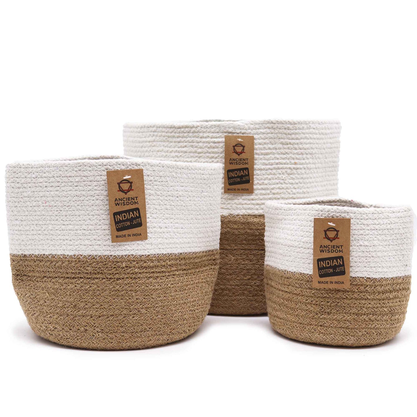 Ancient Wisdom - Set of 3 Cotton Rope Storage Baskets - White