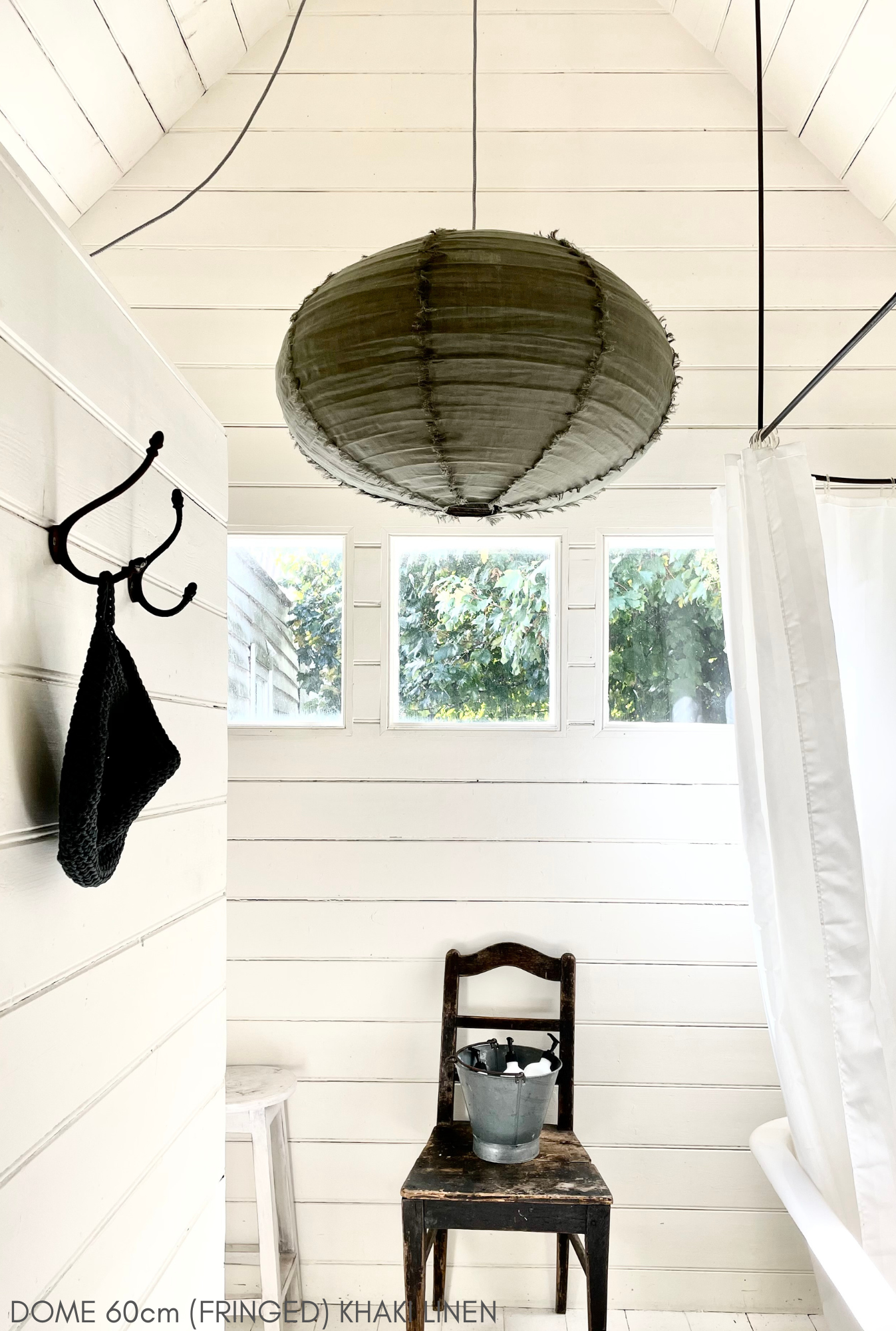 Linen Light Shade - Dome Shape: Forest / 60cm / Fringed