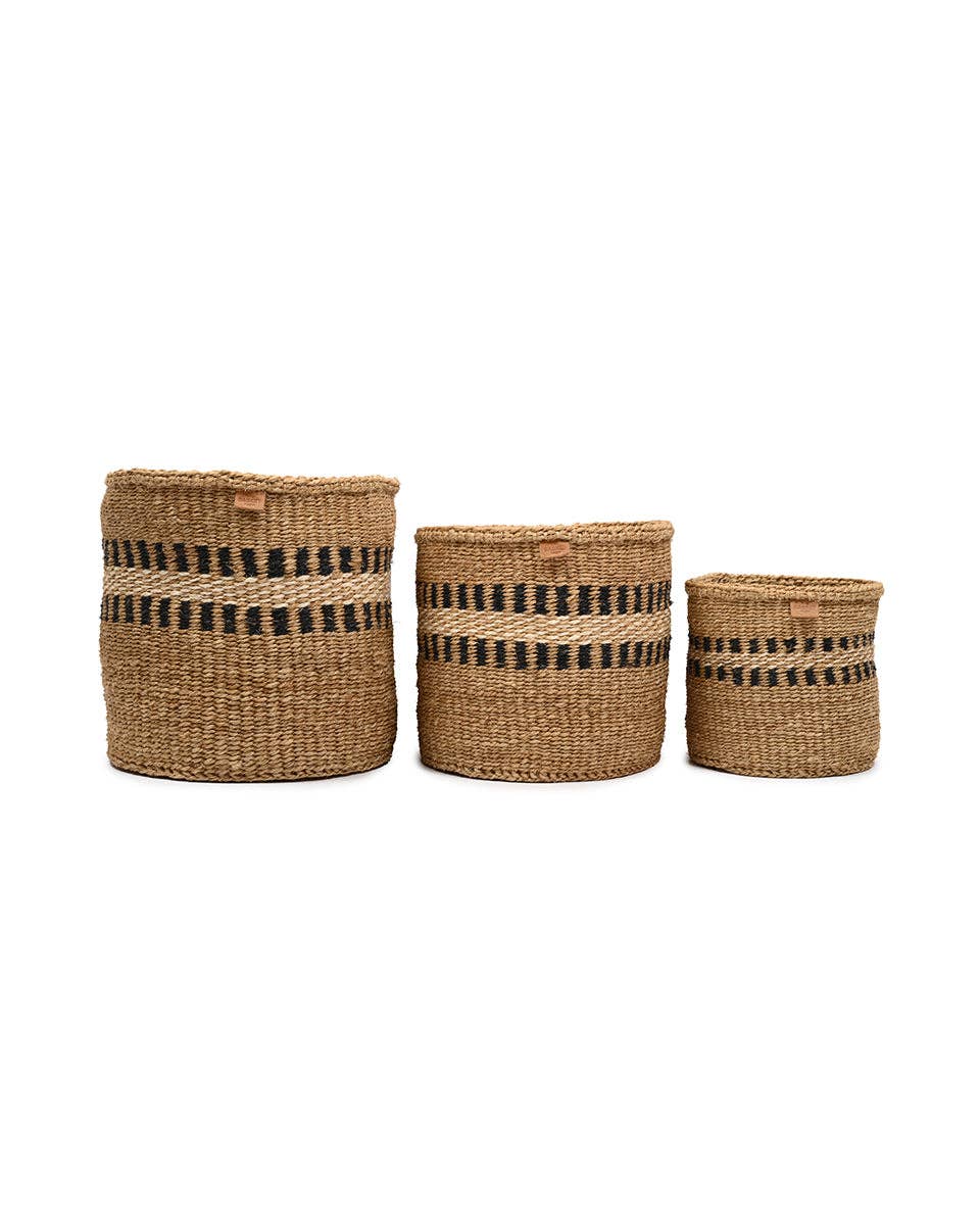 TUKIO: Charcoal Stripe Woven Storage Basket: Black / M / Striped